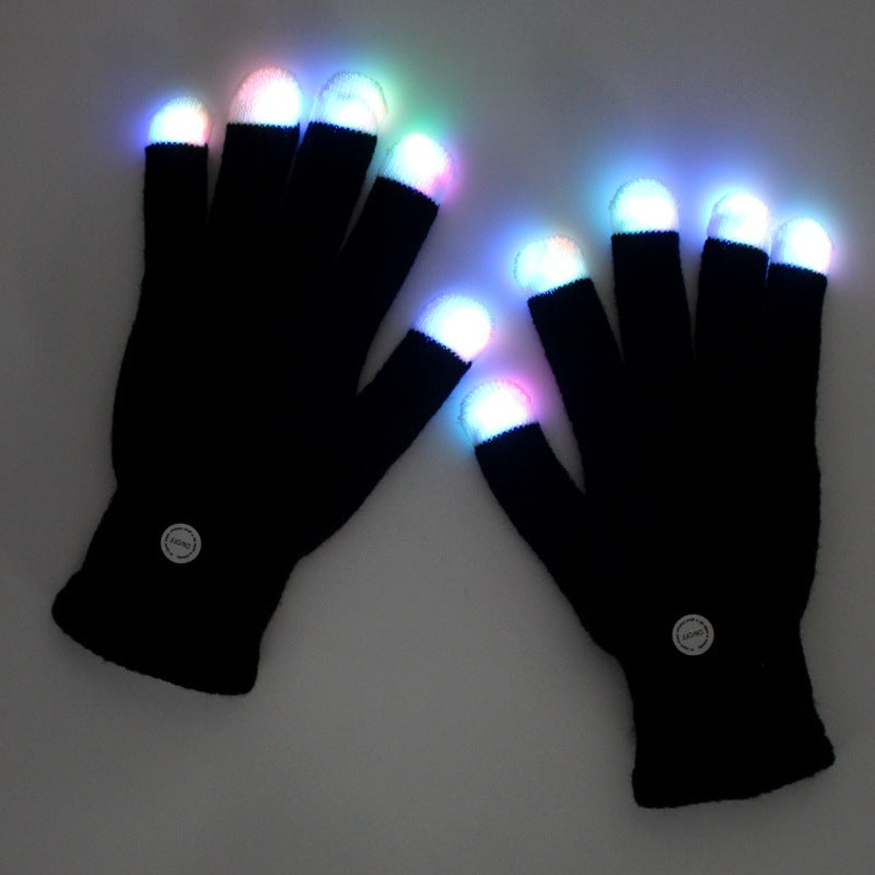 Black LED Fingertip Colorful Glowing Gloves | Light-Up Rave Party Knit Gloves with Multicolor LED Fingertips