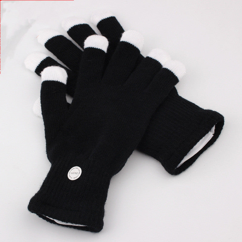 Black LED Fingertip Colorful Glowing Gloves | Light-Up Rave Party Knit Gloves with Multicolor LED Fingertips