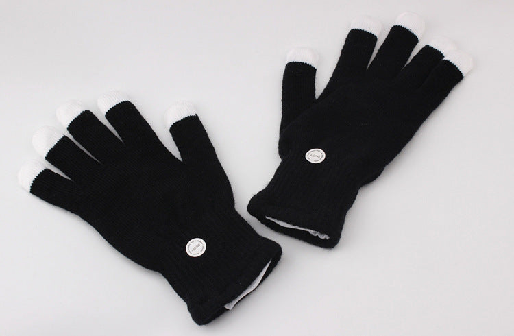Black LED Fingertip Colorful Glowing Gloves | Light-Up Rave Party Knit Gloves with Multicolor LED Fingertips