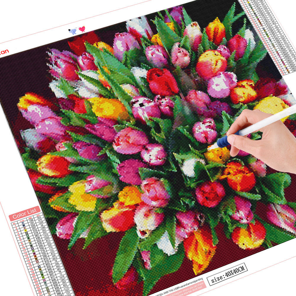 Huacan Full Square   Round Diamond Painting 5D Tulip Diy Diamond Embroidery Mosaic Flower Craft Home Decor