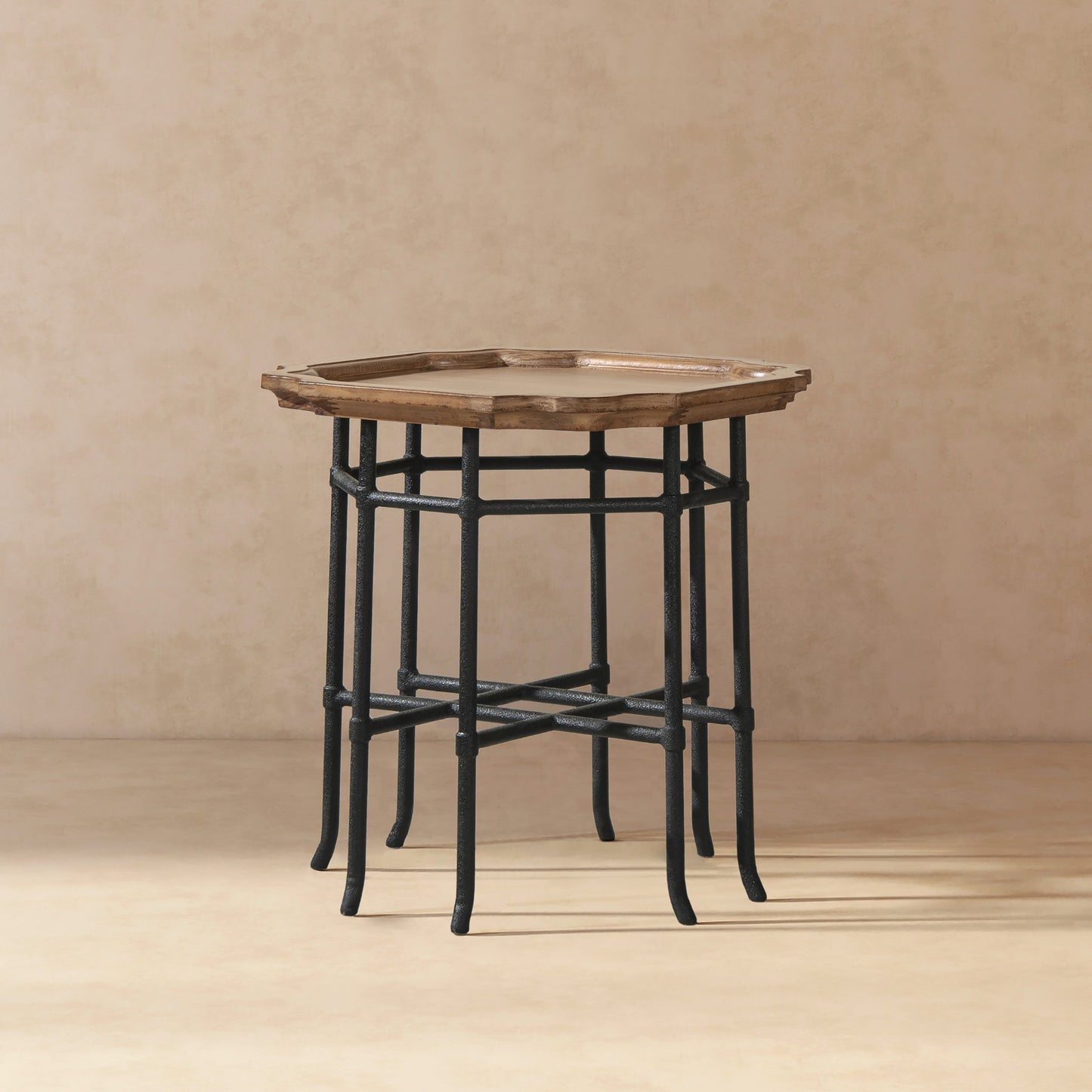 Foundry 24" Square Reclaimed Pine Wood & Iron Side Table Antique