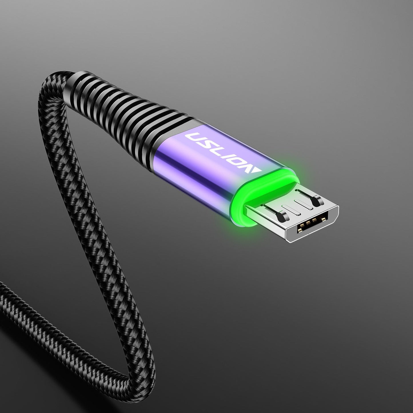 Android Micro USB Charging Cable with LED Green Light - 3A Fast Charge for Mobile Devices