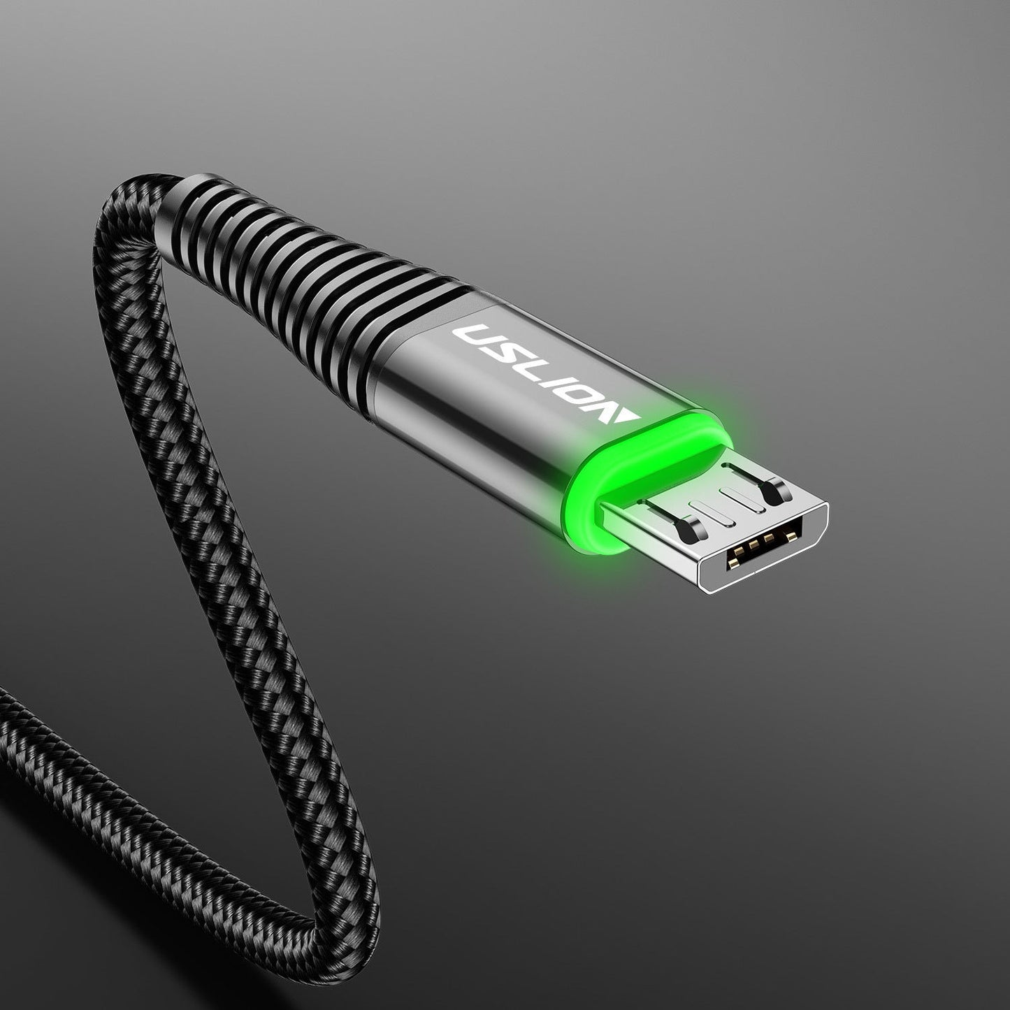 Android Micro USB Charging Cable with LED Green Light - 3A Fast Charge for Mobile Devices