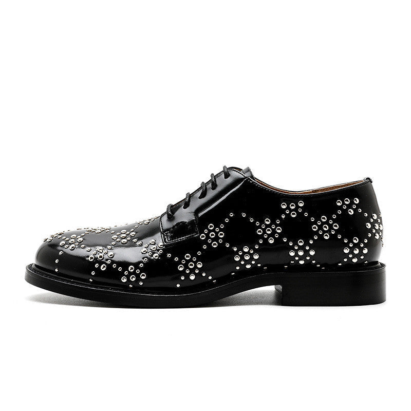 RED Leather Rivets British Style AUTHENTIC Small Leather Shoes FOR Women