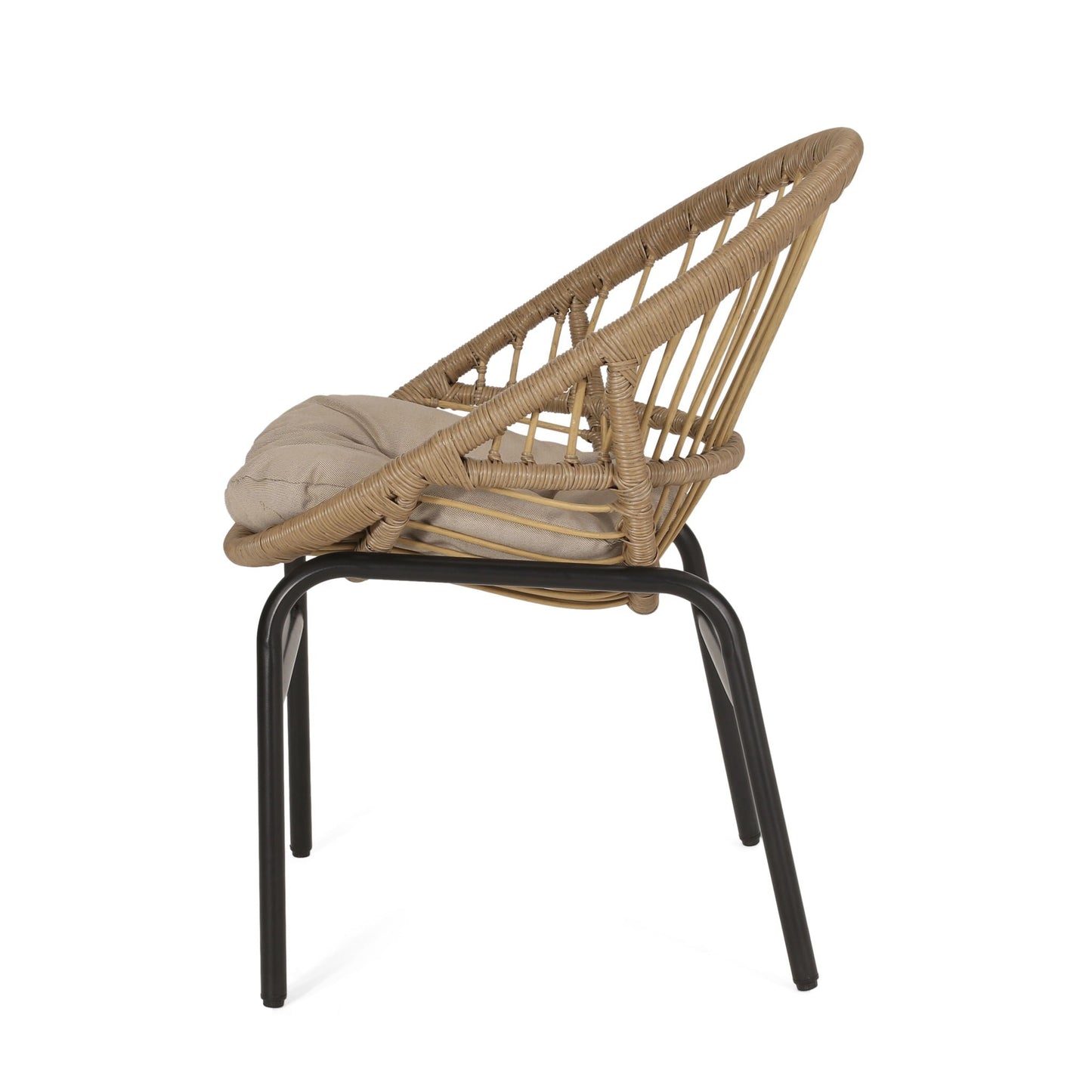 Outdoor Accent Chair With Curved Back And Basket Frame (Set of 2) - Light Brown / Beige
