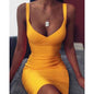 Solid Color Suspender V-Neck Sexy Hip Wrap Dress Camisole Dress For Women Party Club