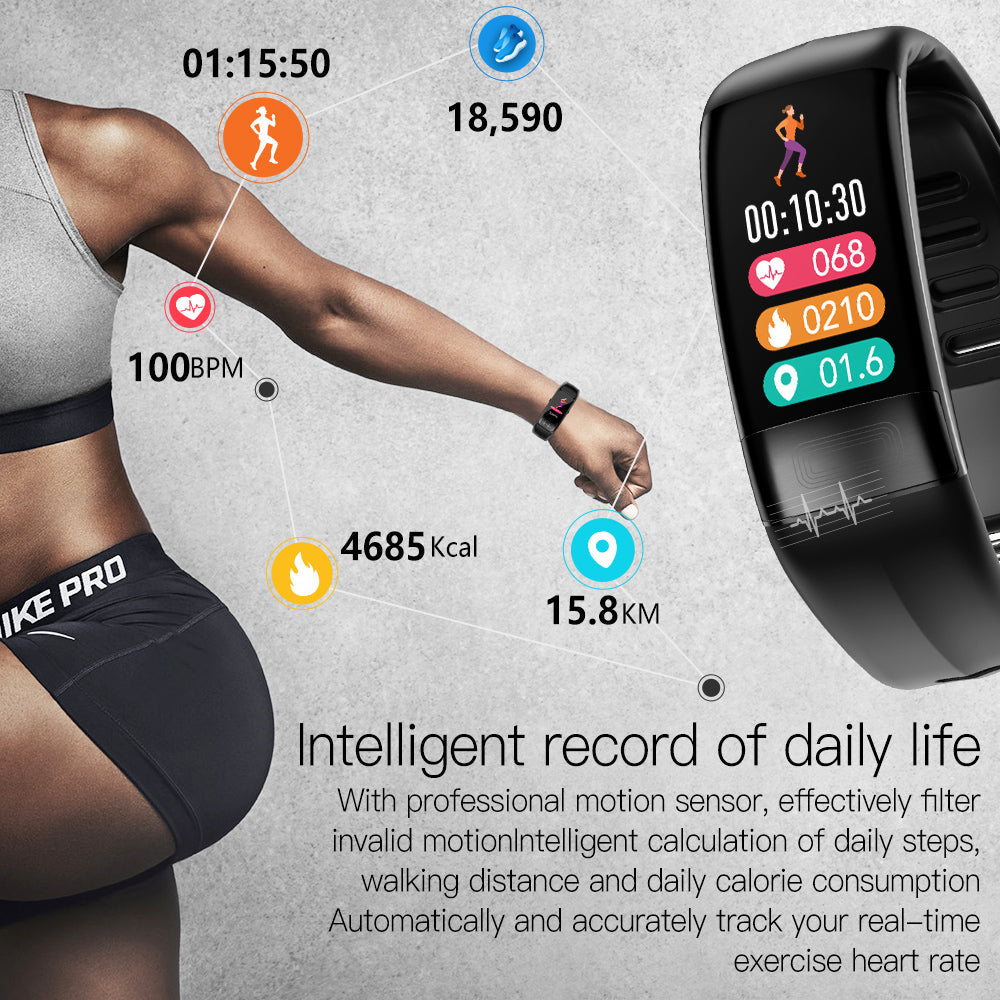 Body Temperature Smart Bracelet with ECG, Heart Rate, Blood Pressure, Blood Oxygen, Sleep Tracking & Waterproof Design