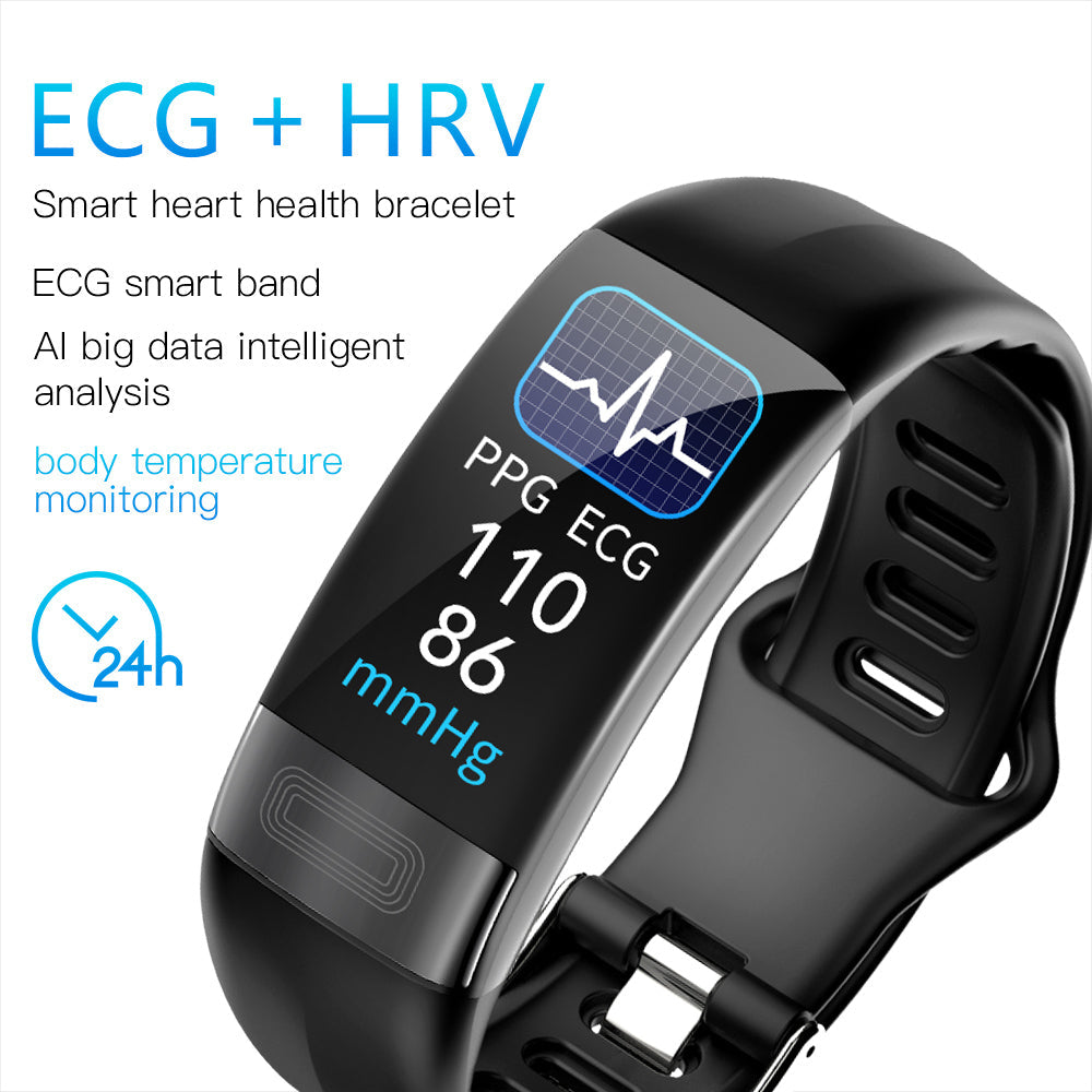 Body Temperature Smart Bracelet with ECG, Heart Rate, Blood Pressure, Blood Oxygen, Sleep Tracking & Waterproof Design