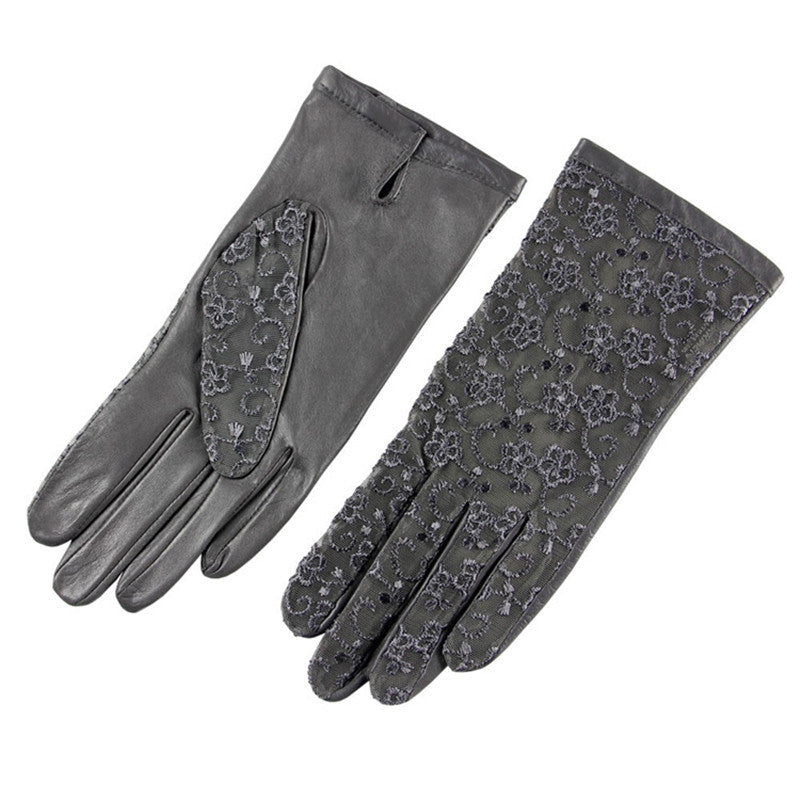 Non-slip driving lace sunscreen leather gloves