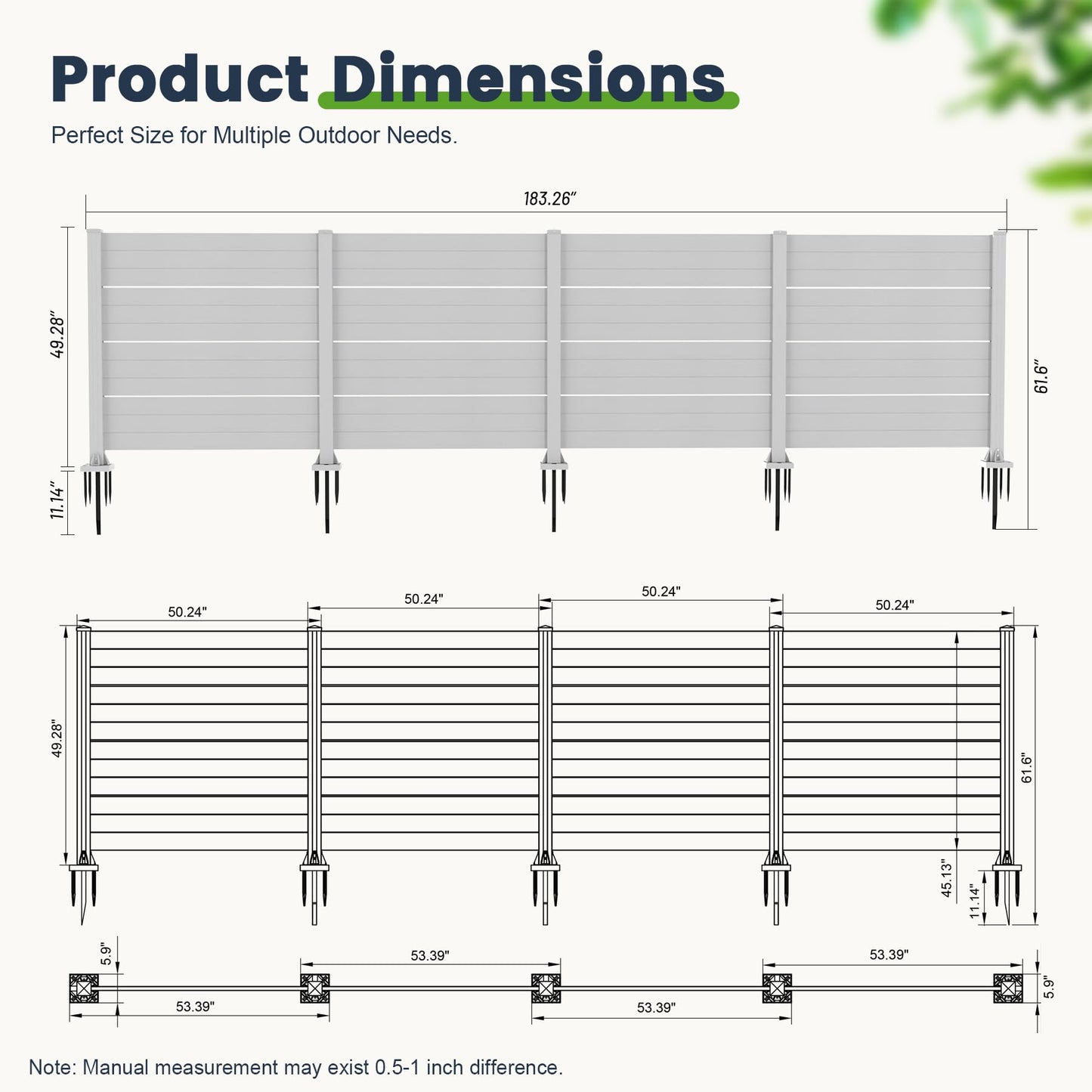 50" W x 49" H Outdoor Privacy Screen, Air Conditioner Fence, All-Weather Vinyl Privacy Fence Screens with Aluminum