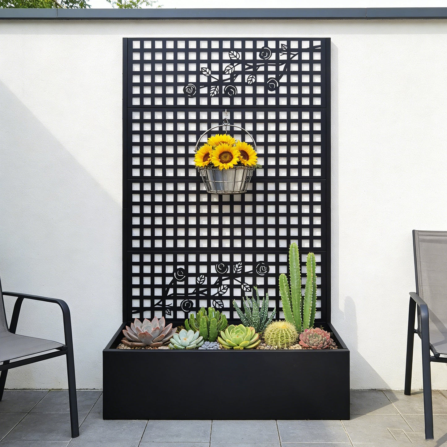 Metal Planter Box with Trellis 70.9in H x 43.3in W x 15.8in D