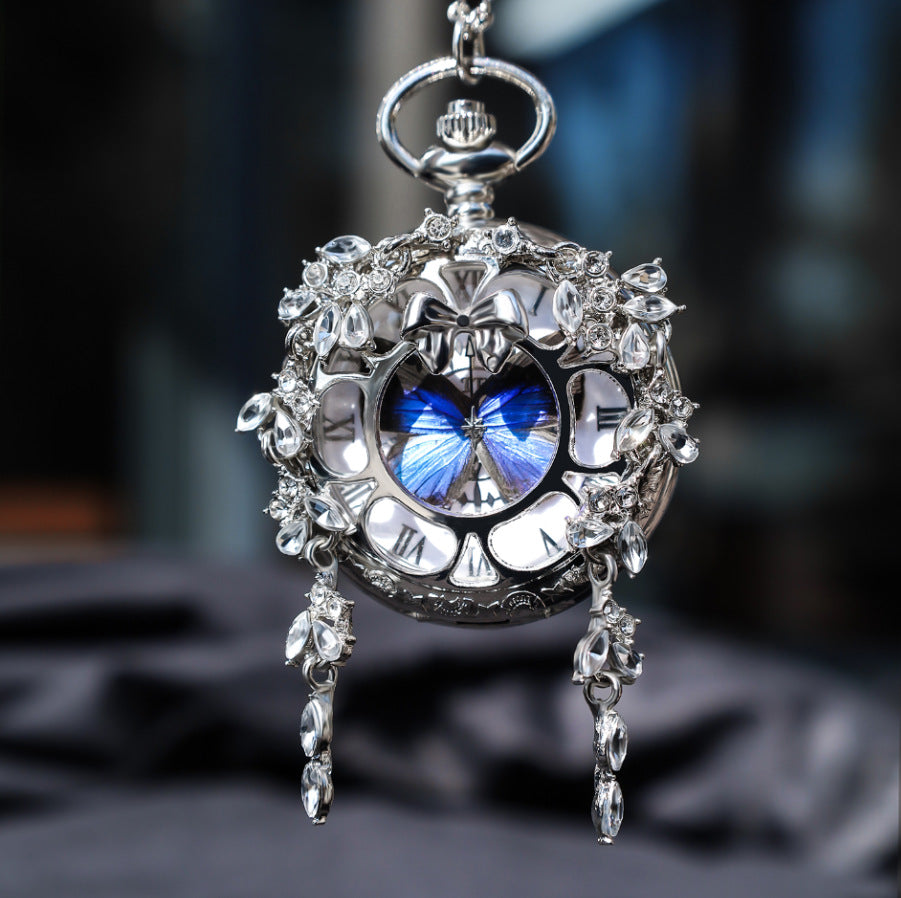 Ya Gray Butterfly & Wu Gray Butterfly Creative Pocket Watch Chain, Retro Pendant Watch