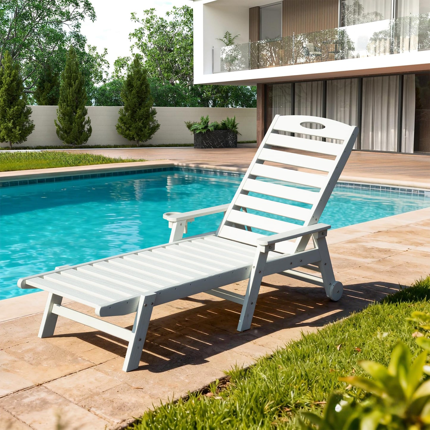 Patio Lounge Chair Outdoor HDPE with Reclining Backrest