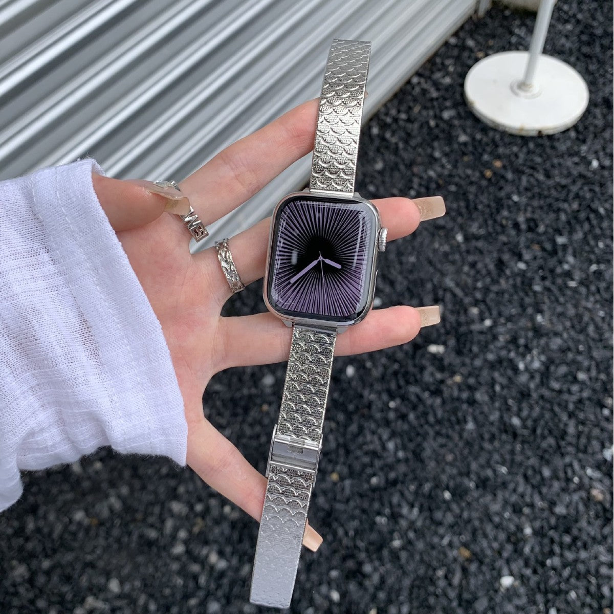 Silver Versatile Wave-pattern Stainless Steel Watch Strap