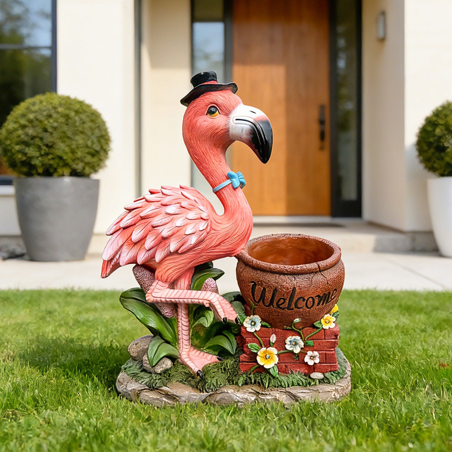 Outdoor Garden Sculpture Flamingo Flower Pot Planter