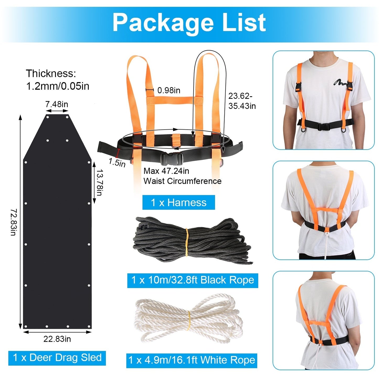 Deer Drag Sled with Harness & Ropes for Hunting and Hauling