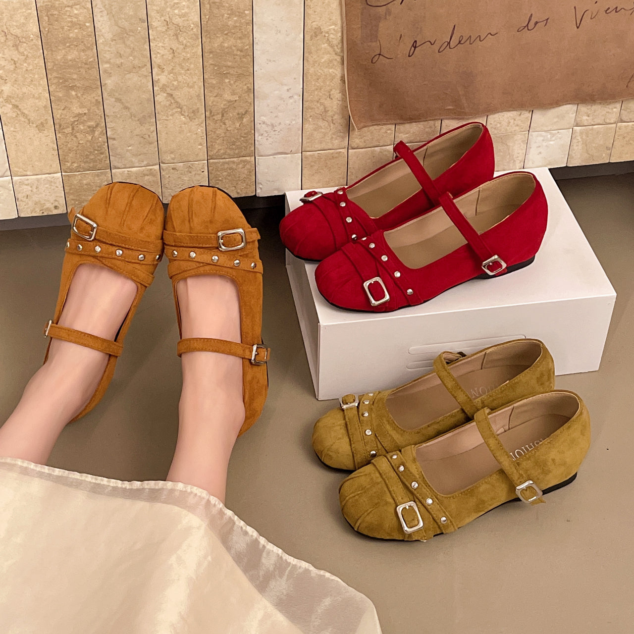 Women Vintage Mary Janes, 2026 Summer New, Inner Wedge Square Toe Ballet Flats, Versatile Flat Slip-On Shoes