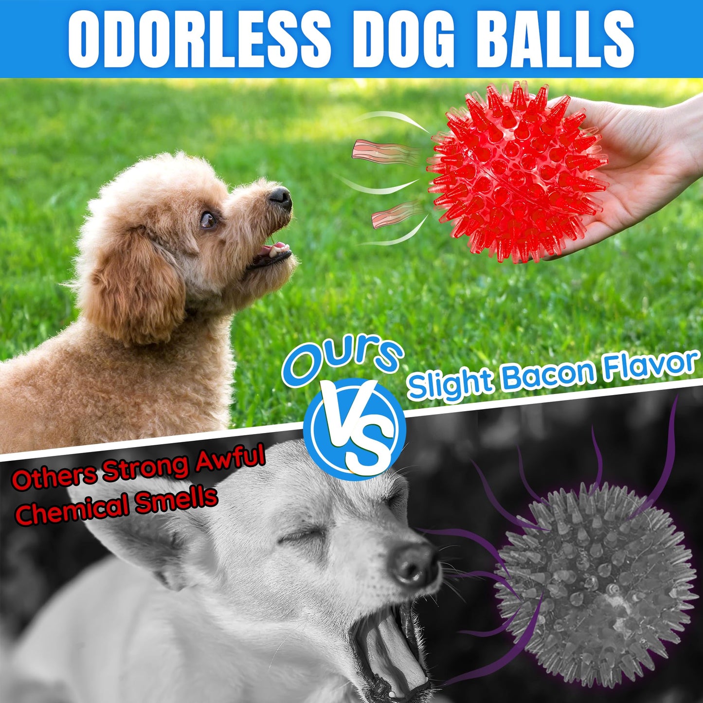 12-Pack Squeaky Spiky Dog Balls, Balls For Small Medium Dogs Durable TPR, Floats, Bouncy, Soothes Gums, Cleans Teeth, Boredom Buster, Interactive Play, Indoor And Outdoor Fetch