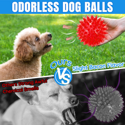 12-Pack Squeaky Spiky Dog Balls, Balls For Small Medium Dogs Durable TPR, Floats, Bouncy, Soothes Gums, Cleans Teeth, Boredom Buster, Interactive Play, Indoor And Outdoor Fetch