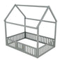 Wood House Bed With Fence And Door