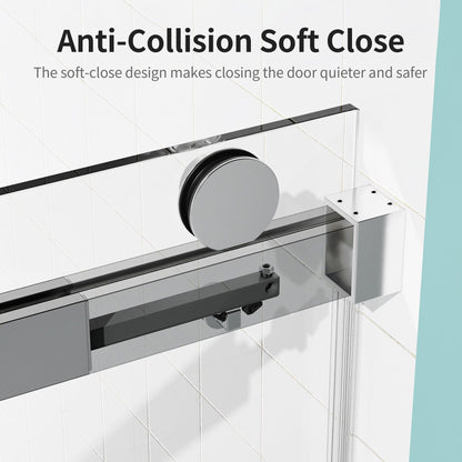 Frameless Sliding Shower Door With Soft- Close, 3 / 8" Tempered Glass