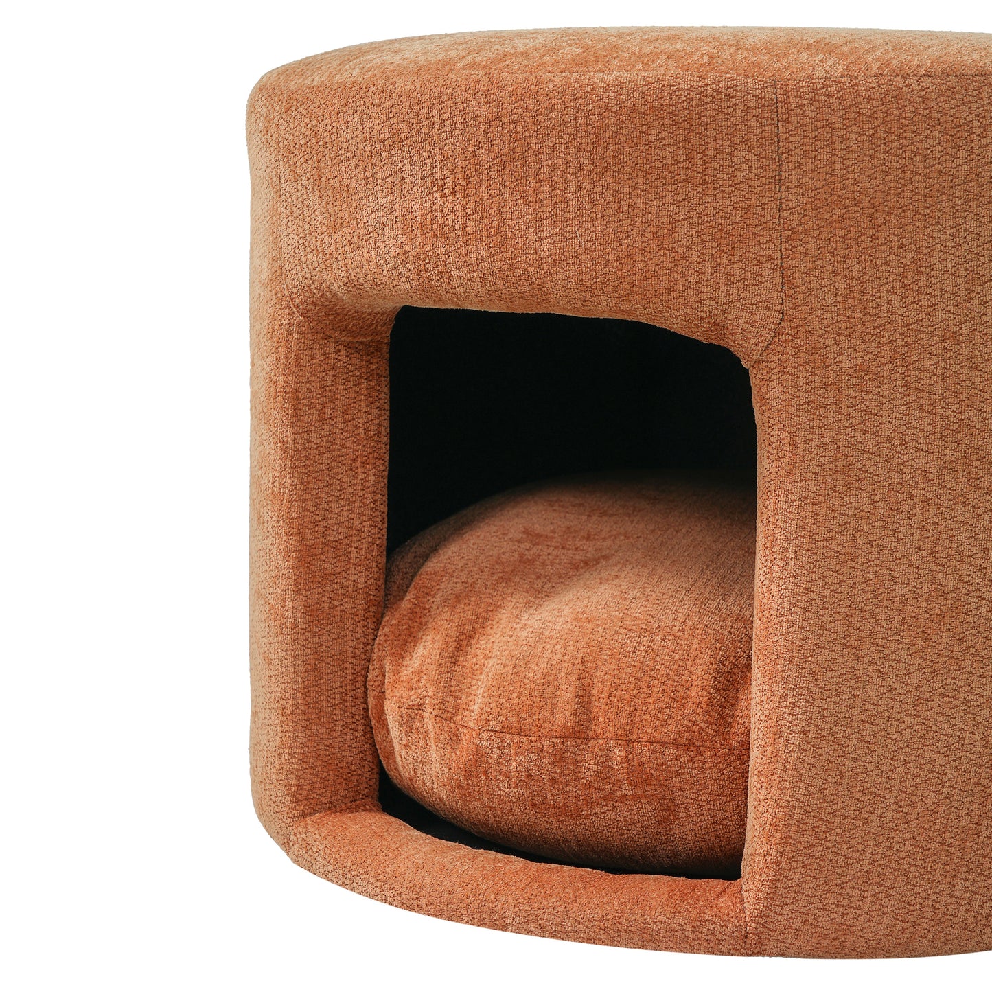 Orange Pet Friendly Ottoman with Removable Pet Cushion and Hidden Pet Nook