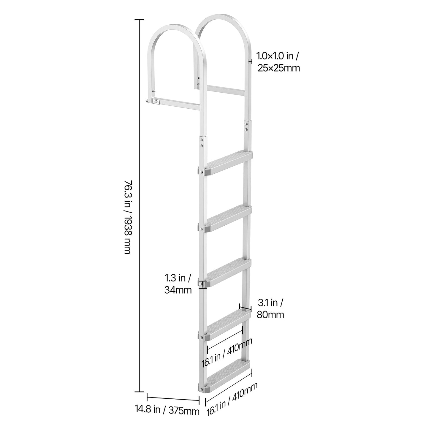 Removable Dock Ladder, 5 Steps, Aluminum Alloy Pontoon Boat Swim Ladder
