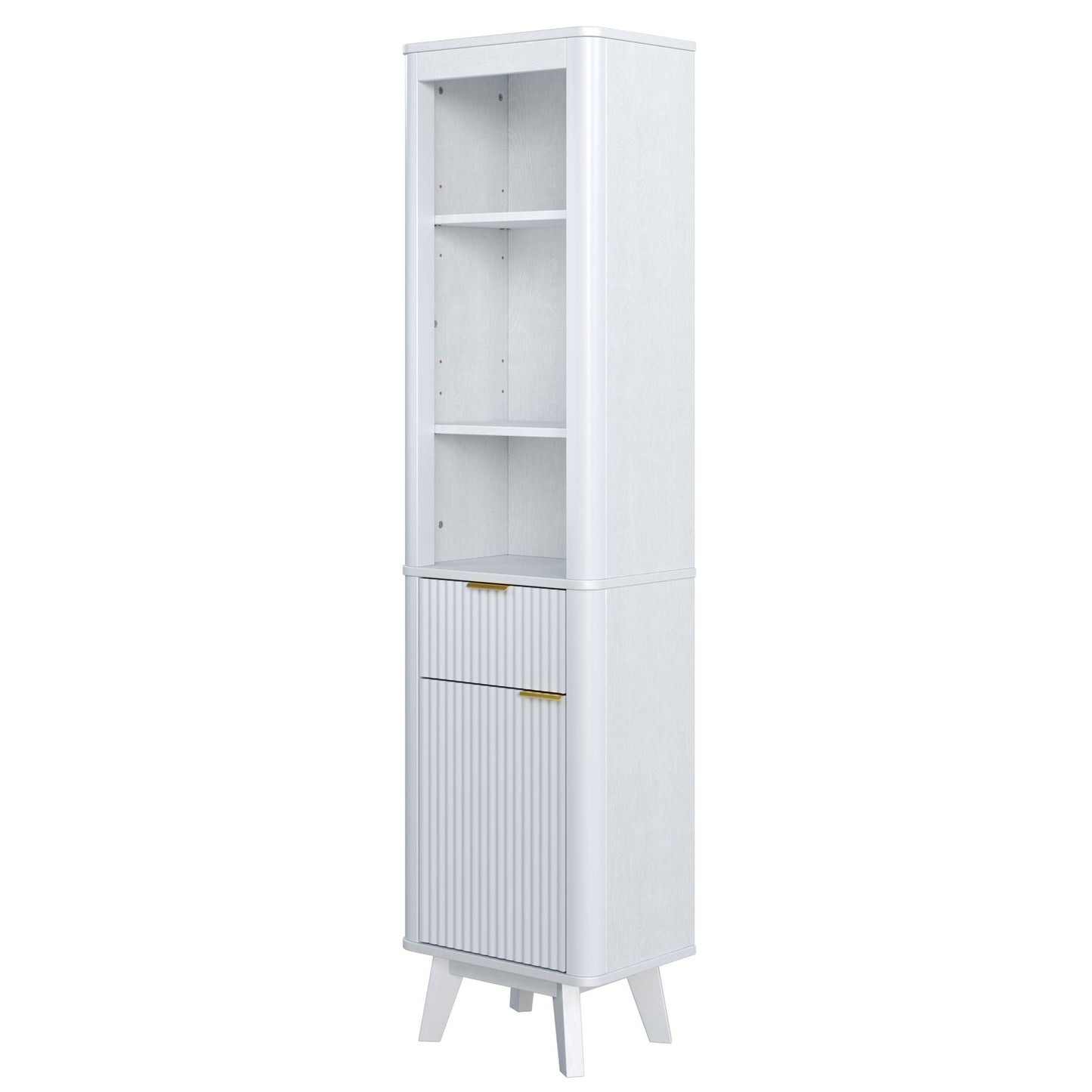 Tall Bathroom Storage Cabinet With Adjustable Shelves And 1 Drawer & Door