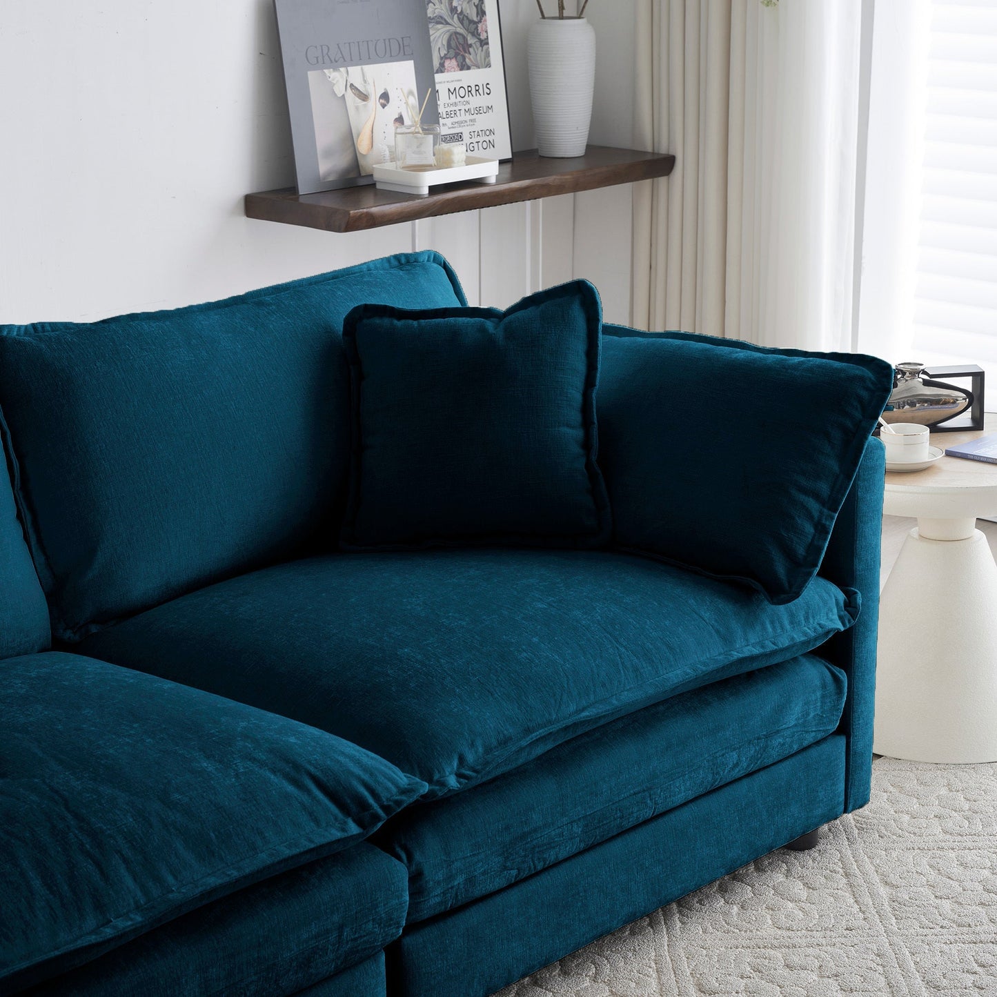 2-Piece Living Room Sofa Set in Blue Chenille