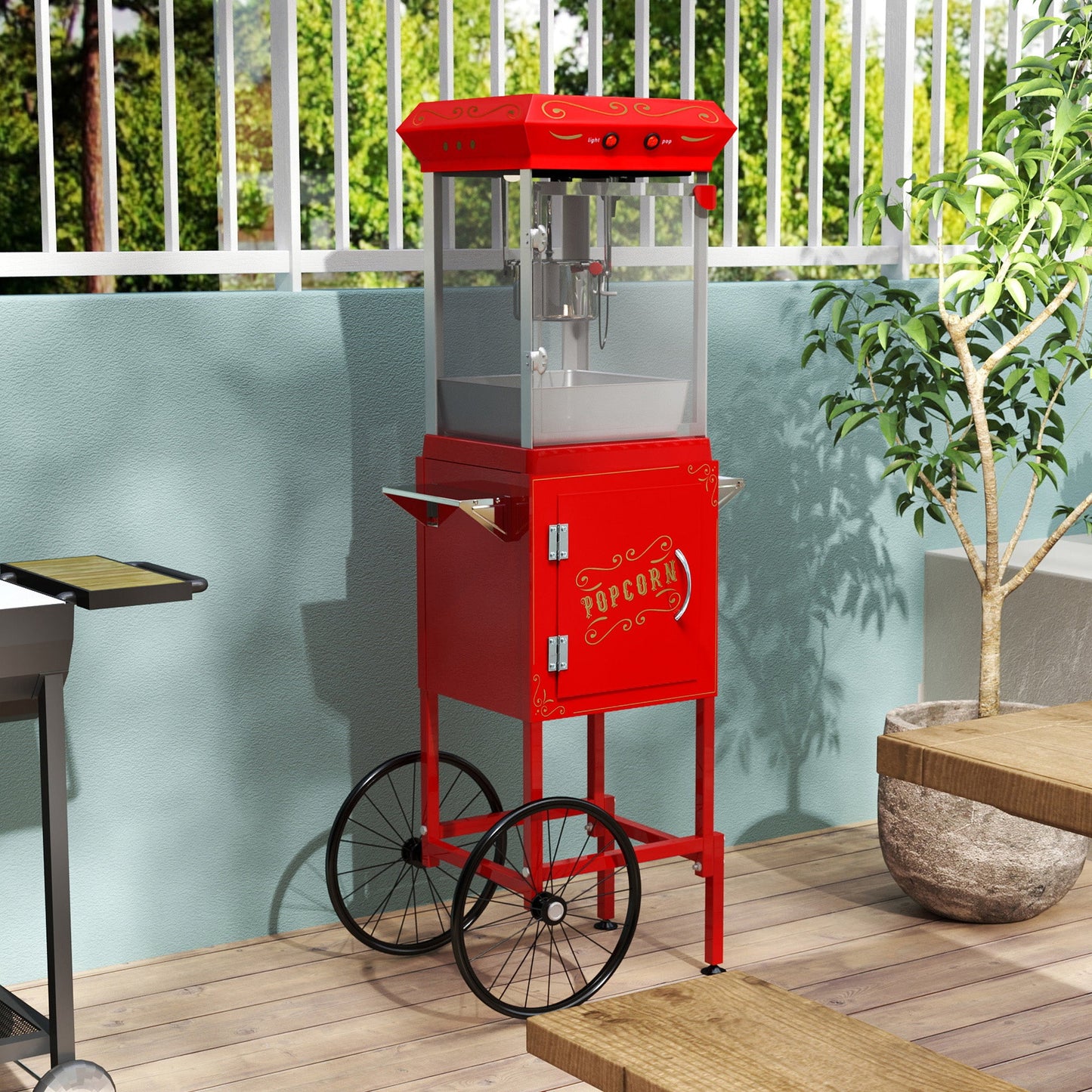 Popcorn Machine with Cart, 6 Oz Stainless Steel Pot