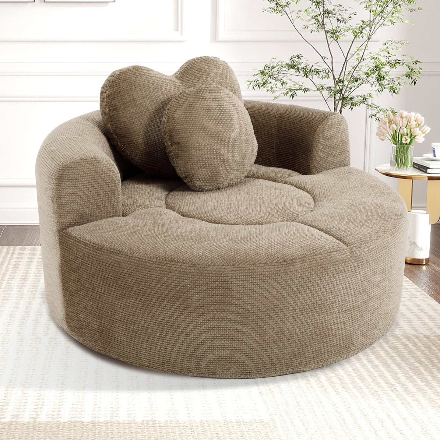 Round Sofa Bed with Memory Foam Sectional Couch for Living Room