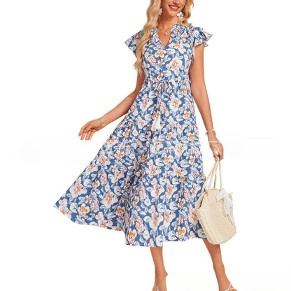 Women's Short Sleeve Fringe Bohemian Vacation Beach Dress