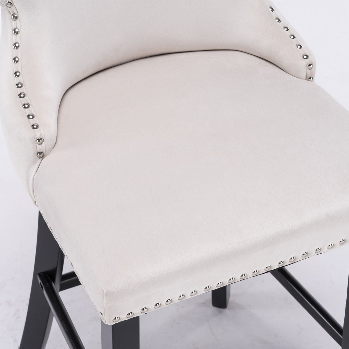 Contemporary Upholstered Wing-Back Barstools With Button Tufted Decoration And Wooden Legs, And Nailhead Trim, Leisure Style Bar Chairs, Bar Stools (Set of 2)