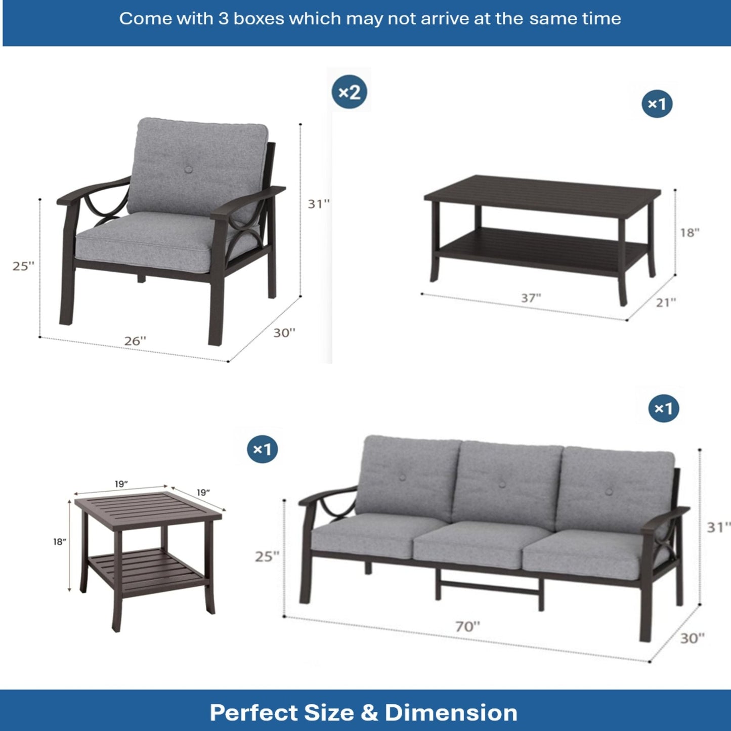 Patio Furniture Set with Coffee Table and Cushions for Backyard