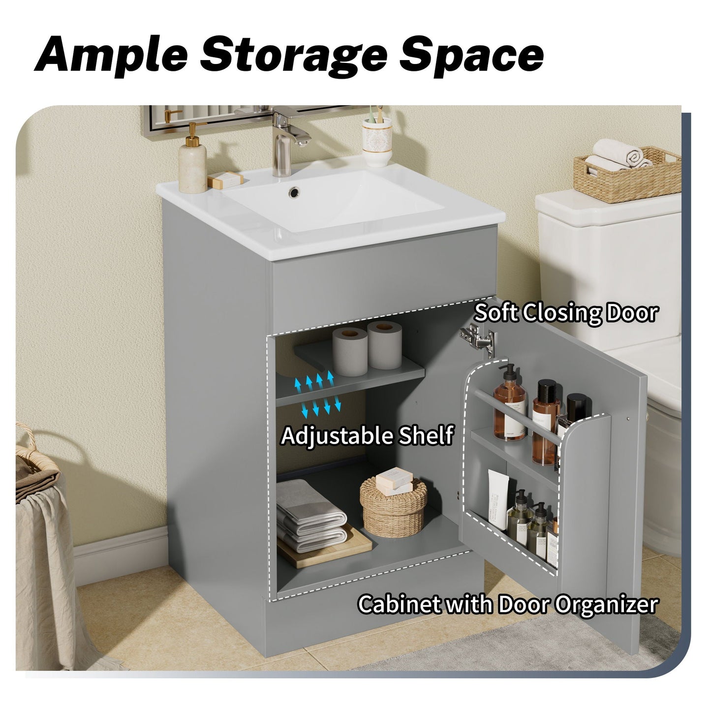 Bathroom Vanity With Sink, Cabinet With Adjustable Shelf