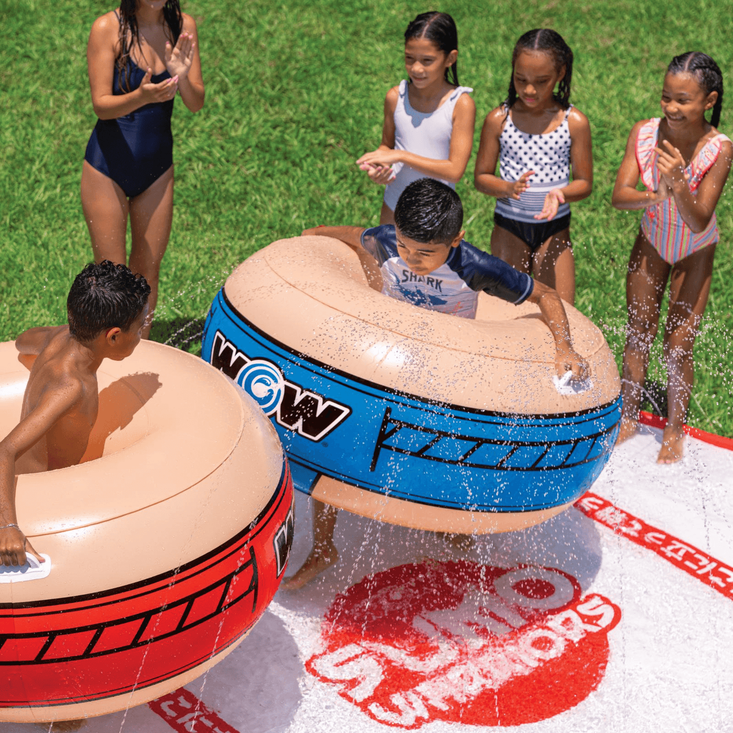 WOW Watersports 10ft Sumo Wrestling Spray Pad with 2 Sumo Belly-Bumpers