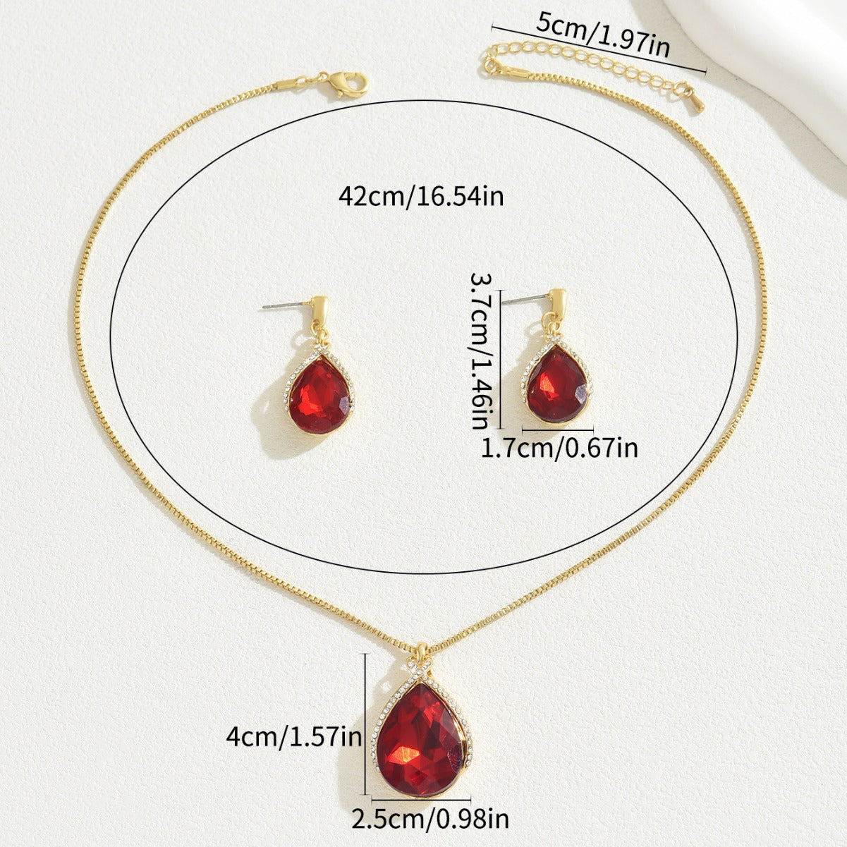 Ins Sweet Japanese Korean Women Jewelry Set, Niche Water Drop Dangle Earrings & Clavicle Chain, Geometric Design Inlaid Clear Synthetic Crystals