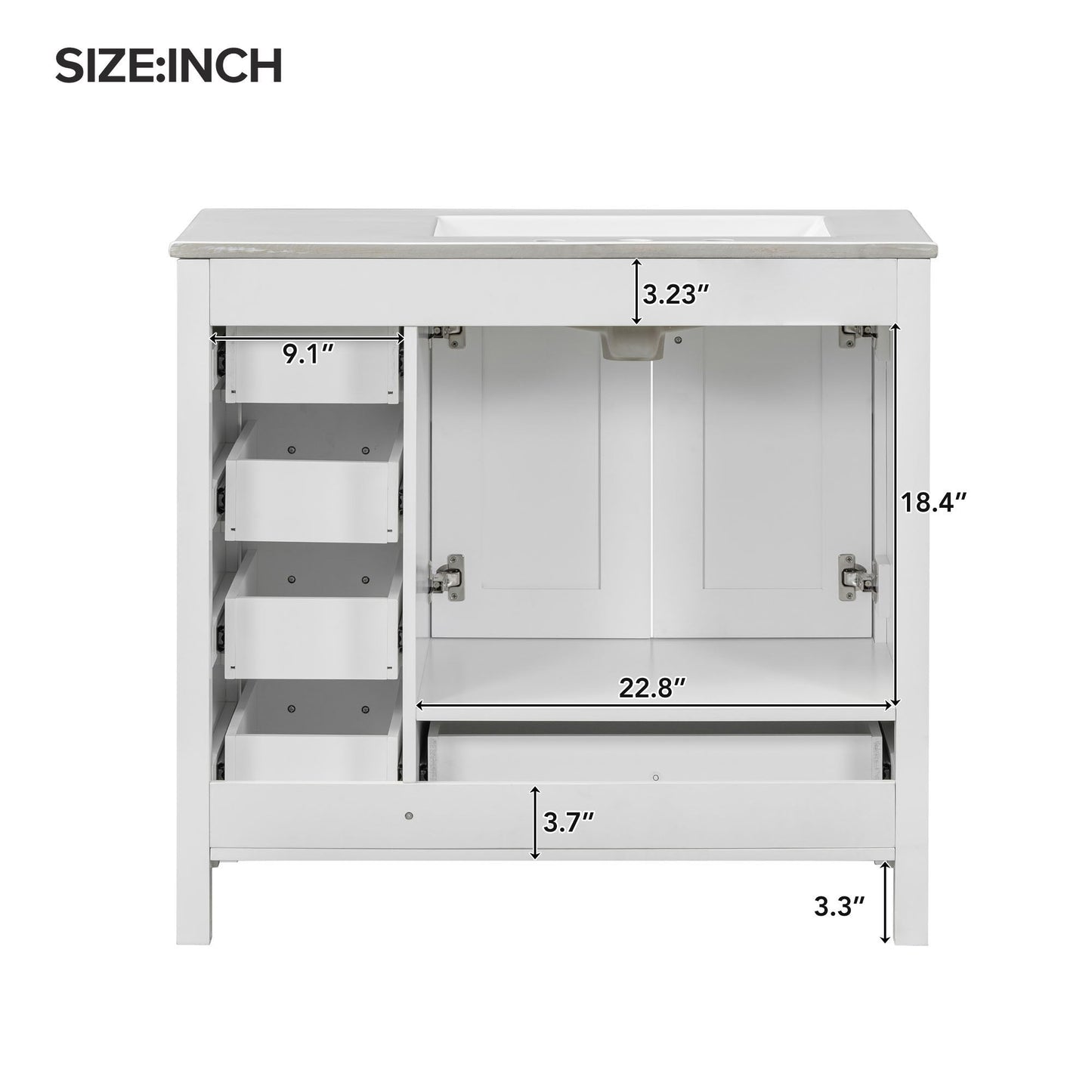 Bathroom Vanity With Ceramic Sink Combo, Abundant Storage Cabinet 2 Soft Close Doors And 5 Drawers