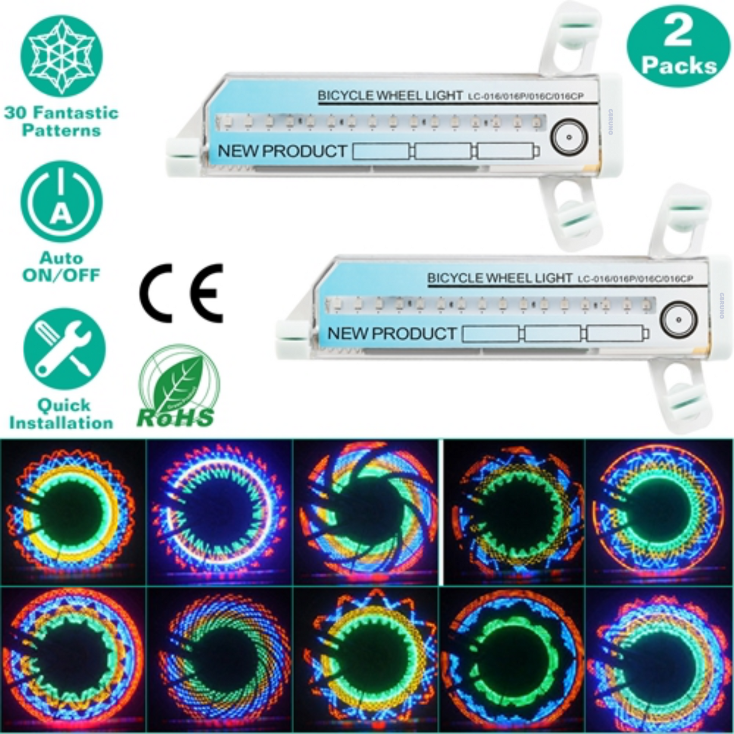 2Pcs 32LEDs Patterns Cycling Lights Rainbow Wheel Tire Flash Lamp Bicycle Colorful LED Wheel Spoke Signal Light w/ 30 Patterns