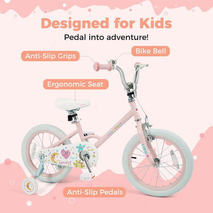 Kids Bike 12-18 Inch with Training Wheels - Pink Stars & Moon