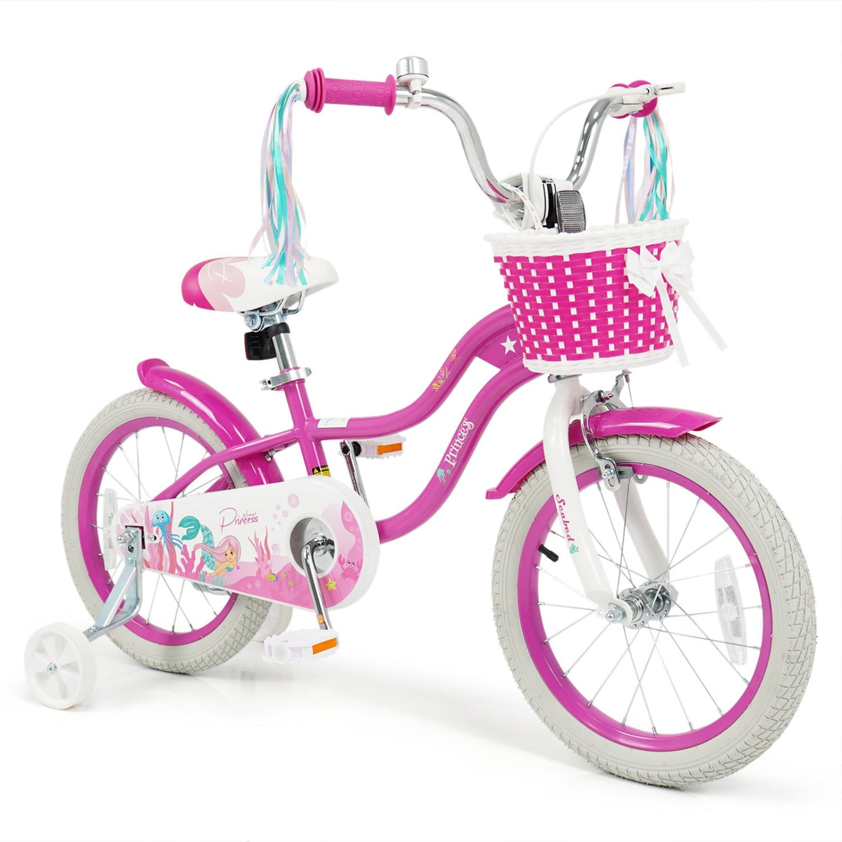 Kids Bike 18-Inch with Training Wheels and Basket Rose Red