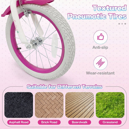 Kids Bike 18-Inch with Training Wheels and Basket Rose Red