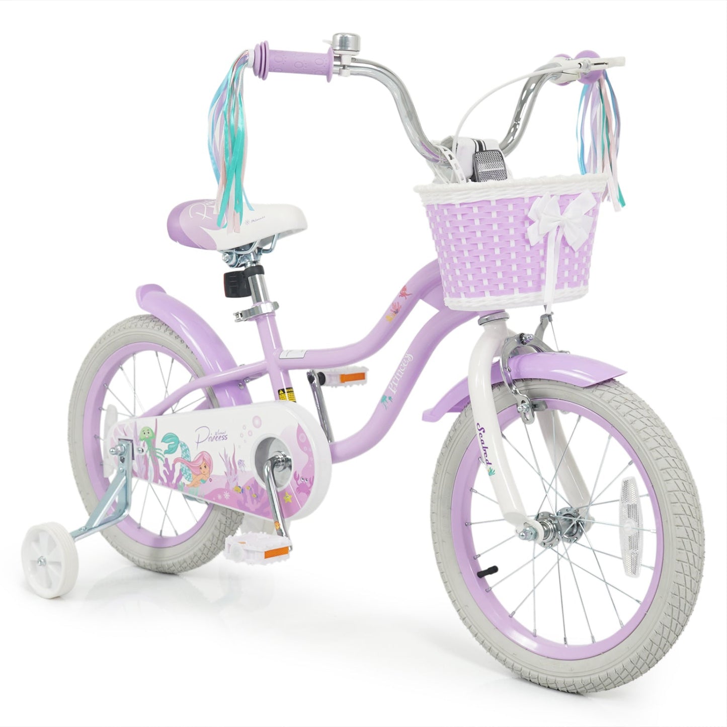 Kids Bike 12-20 Inch with Training Wheels & Basket Purple