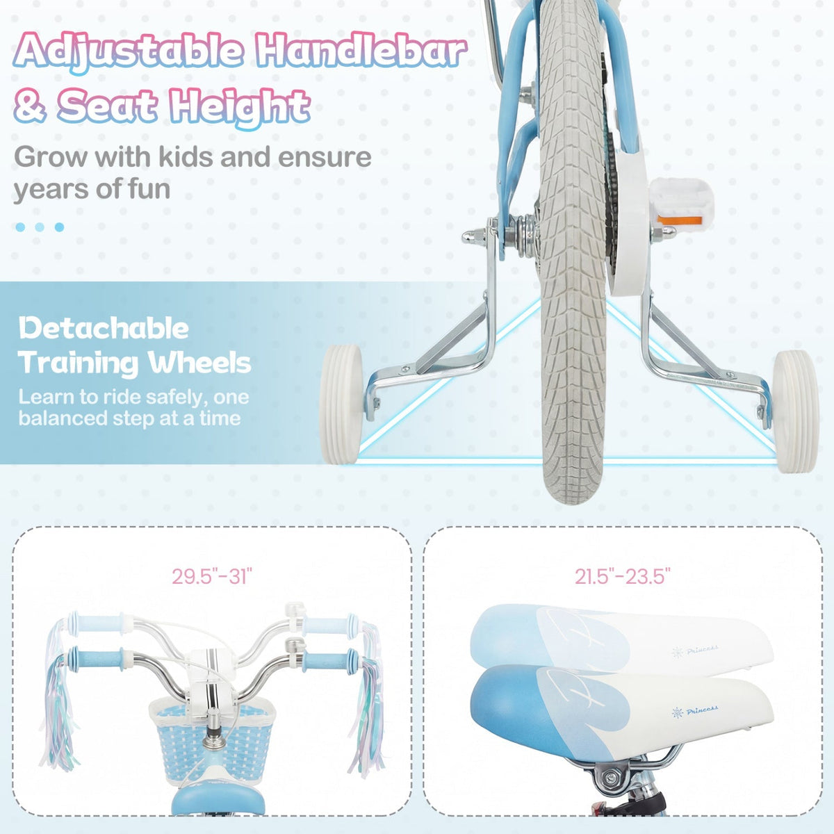 Kids Bike 12-20 Inch with Training Wheels & Basket