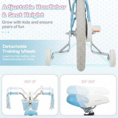 Kids Bike 12-20 Inch with Training Wheels & Basket