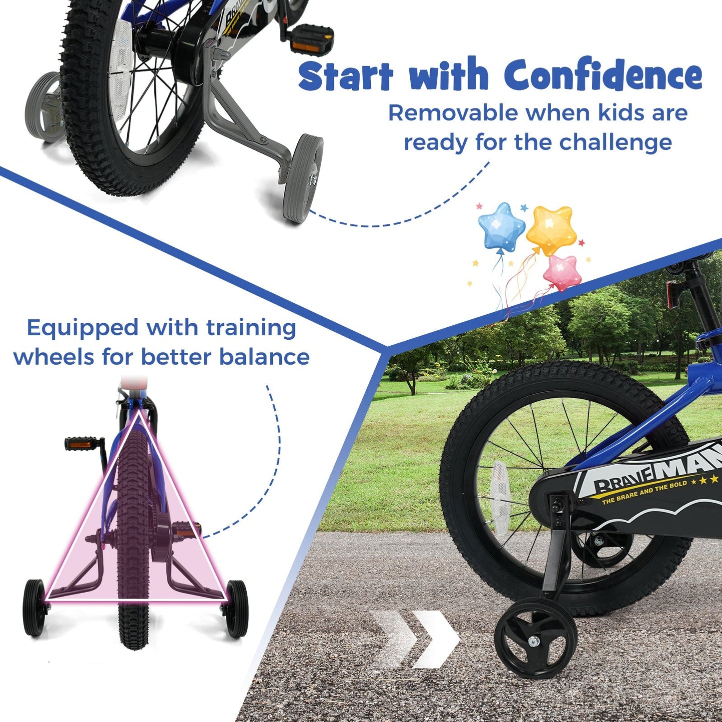 Kids Bike 14-Inch with Removable Training Wheels Navy