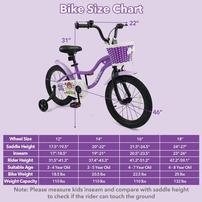 Kids Bike with Training Wheels 12-18 Inch - Purple