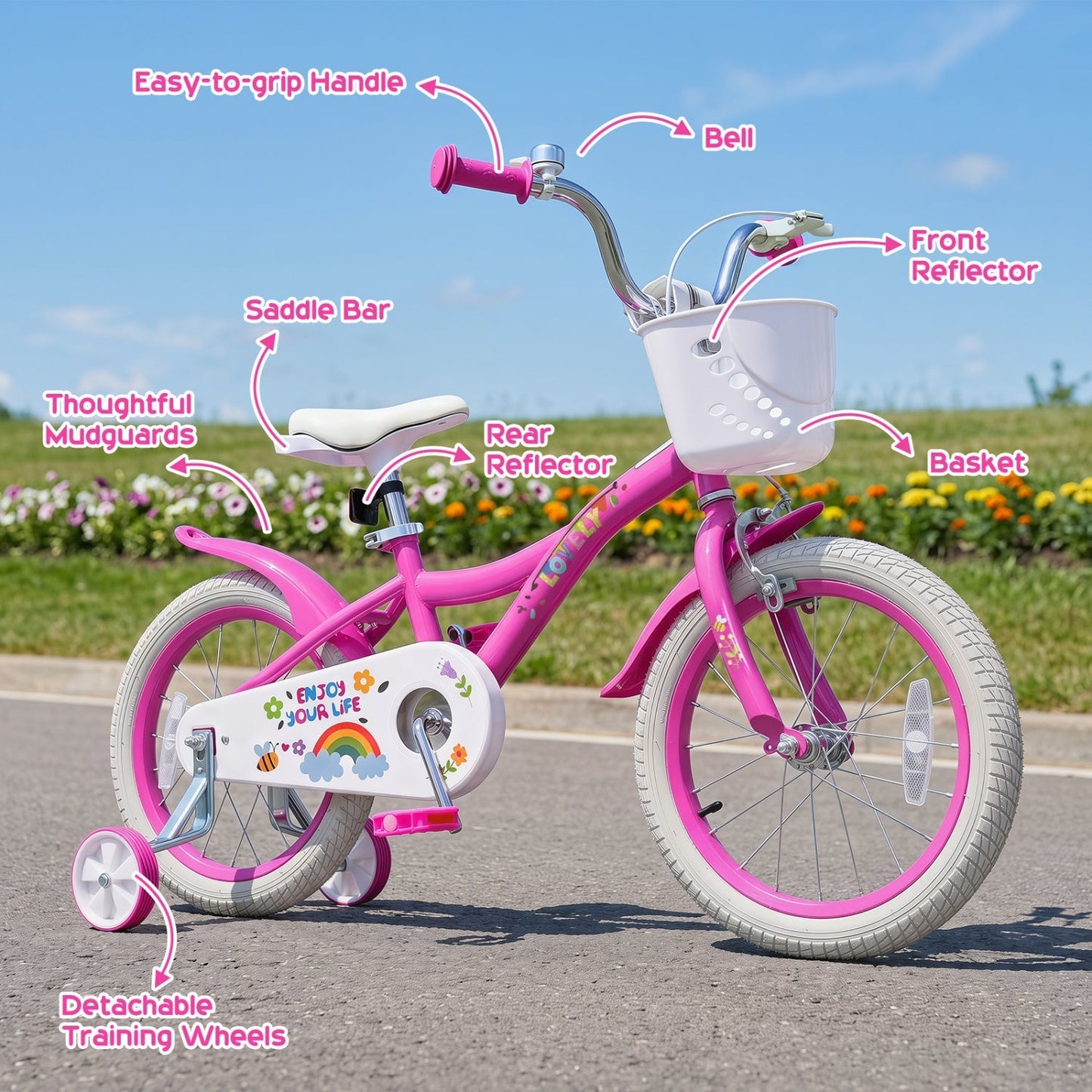 Girls Bike 12-18 Inch with Training Wheels and Basket