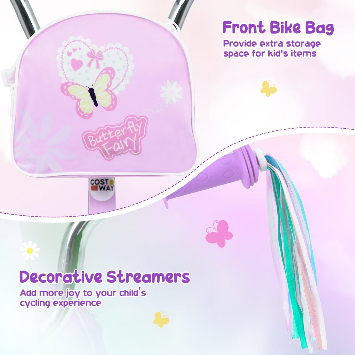 Girls Bike 18 Inch with Training Wheels and Front Bag