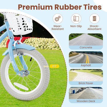 16 Inch Kids Bike with Adjustable Handlebar and Seat for 4-7 Year Old